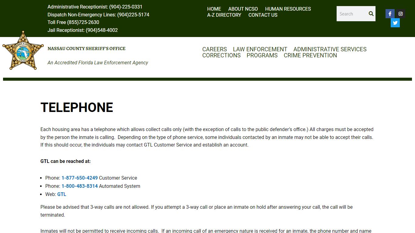 Telephone | Nassau County Sheriff's Office